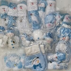 Assorted Blue and White Snowman Fabric Ornament Set